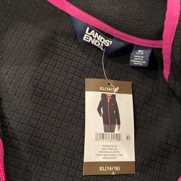 NWT Lands End Girls Size XL Black Pink Waffle Fleece Wind Resistant Full Zip - Picture 11 of 11